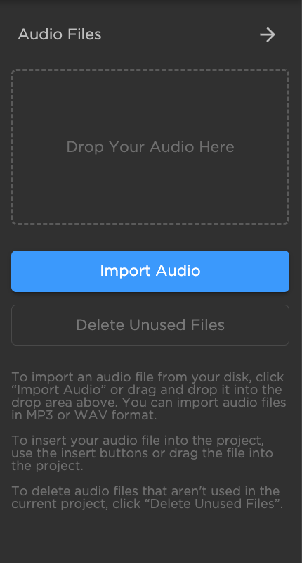 Audio track upload panel in Hookpad